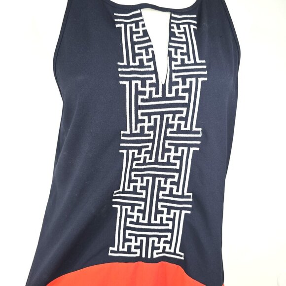 THML Abriana Colorblock Embroidered  Black Orange Sleeveless Shift Dress - Picture 4 of 7